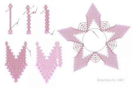 Схема плетения из бисера красивого цветка для ожерелья в фото