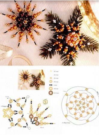 Схемы плетения из бисера новогодних снежинок на елку в фото