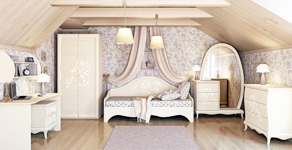Фото Спальня для девочик с белой мебелью