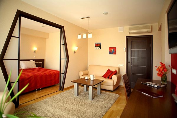 фото Спальня и гостиная в одной комнате: разделение перегородкой