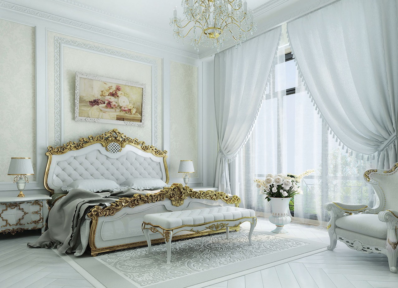 белая спальня в стиле классик