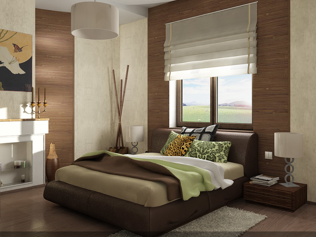экостиль спальни с бамбуковыми стенами