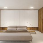 белая комната в стиле минимализм с элементами деревянного декора