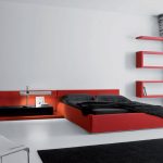 спальня минимализм с красной мебелью