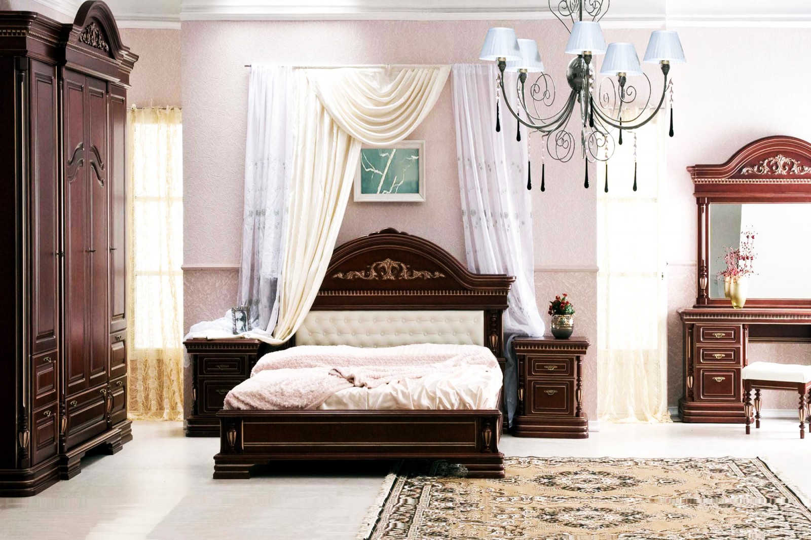 спальный гарнитура в интерьере спальни в классическом стиле
