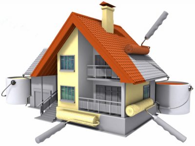 Colouring of the constructed house by a paint. Image with clipping path.